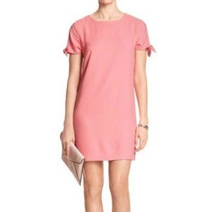 Banana Republic Salmon Pink Shift Mini Dress Tie Cuffs Size Medium